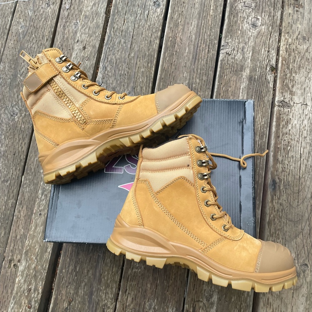 Tan Lace-Up Boots with Side Zipper